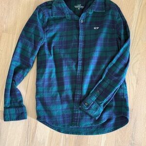 Vineyard Vines Men's Blue and Green Checkered Shirt